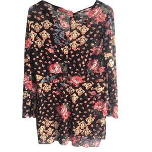 I.C.E. Women’s Floral Blouse in Black, Rose, Orange, Red.Size:Large
